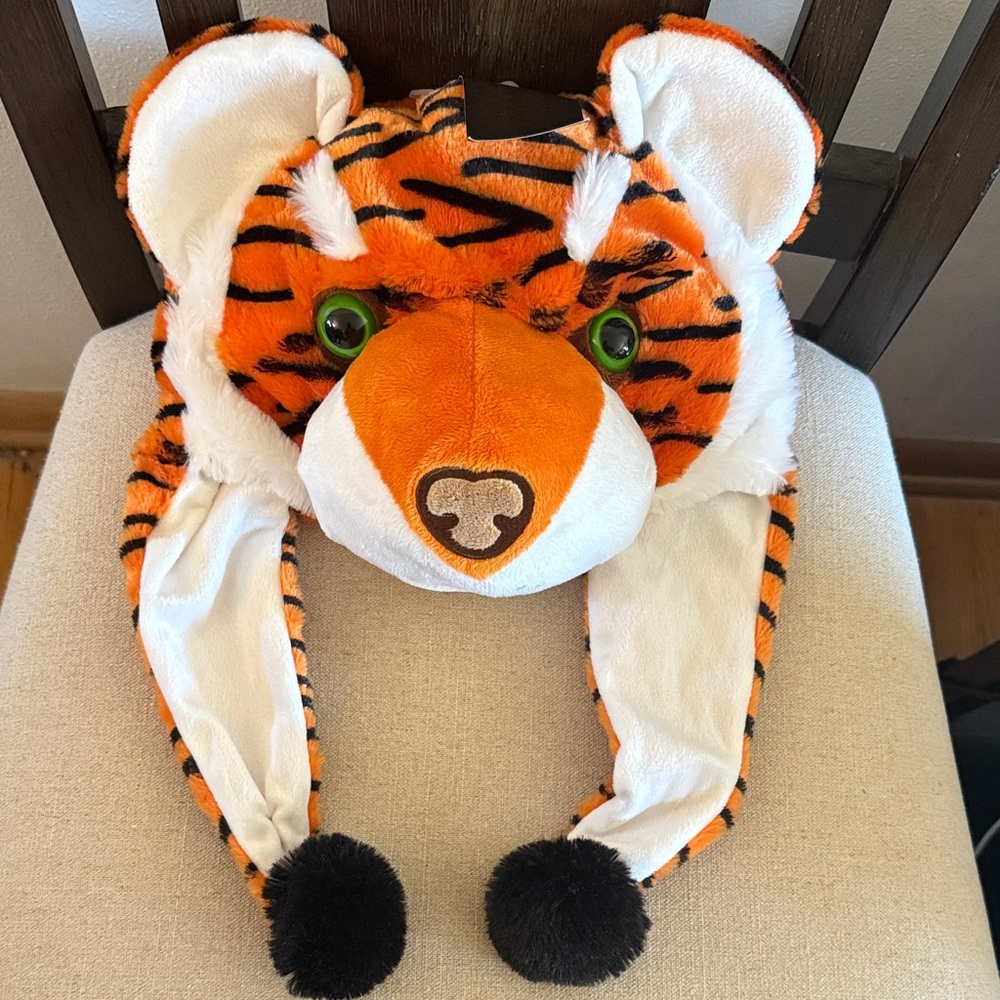 Top Drawer Kids Tiger Plush Dangle Hat New Orange One Size